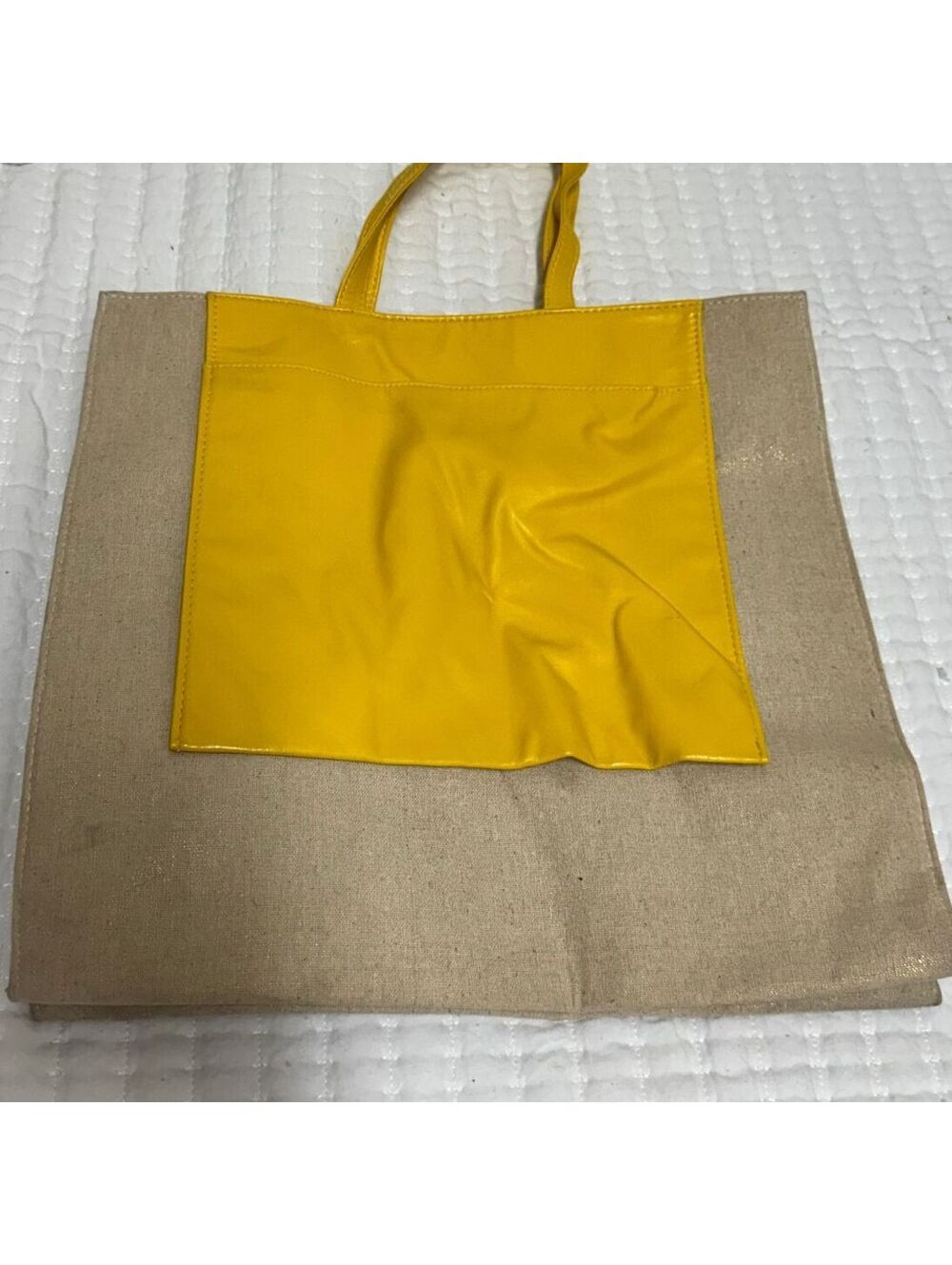 Rene Furterer Paris Canvas Tote Bag Yellow Exterior Pocket